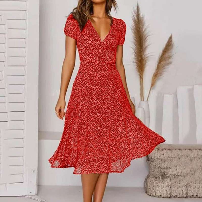 Sienna | Robe Midi Col V & Jupe Évasée Fluide