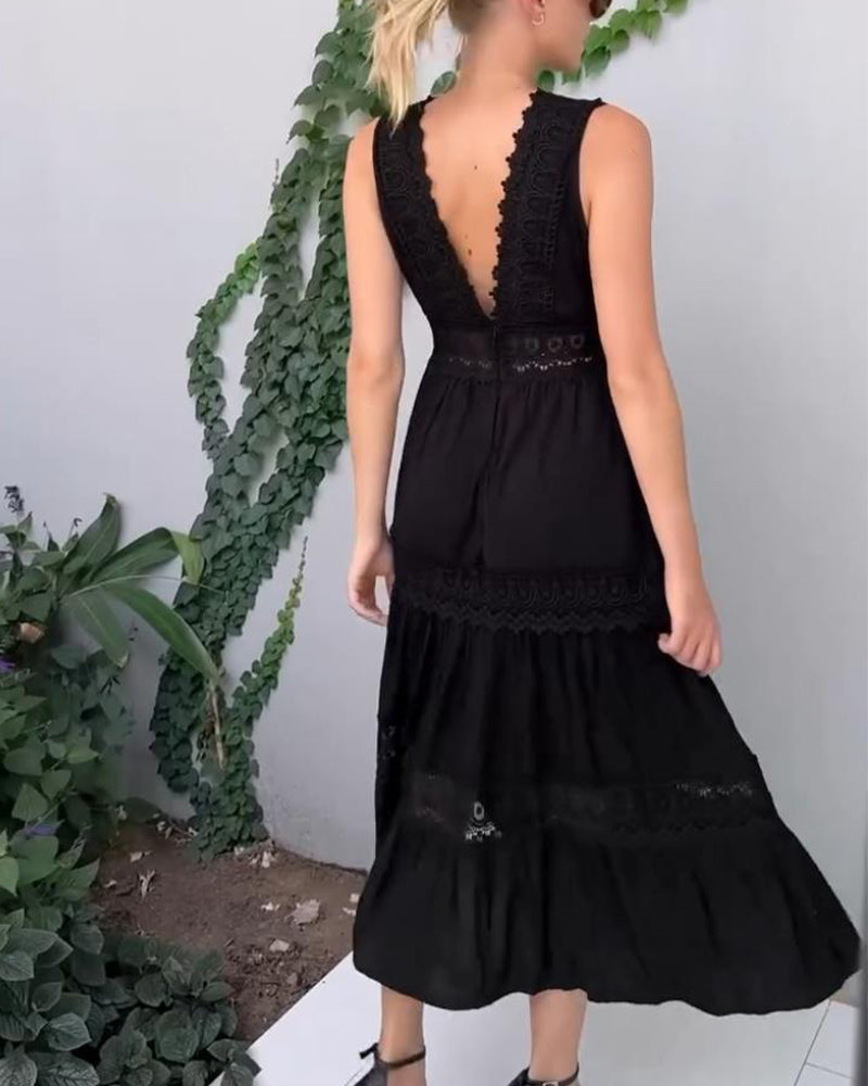 Robe débardeur col V en dentelle