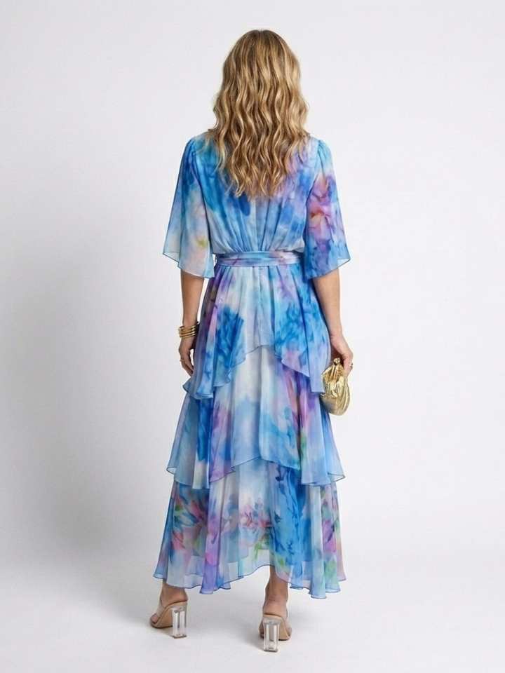 Calista | Robe maxi à décolleté en V, taille à nouer et superposée