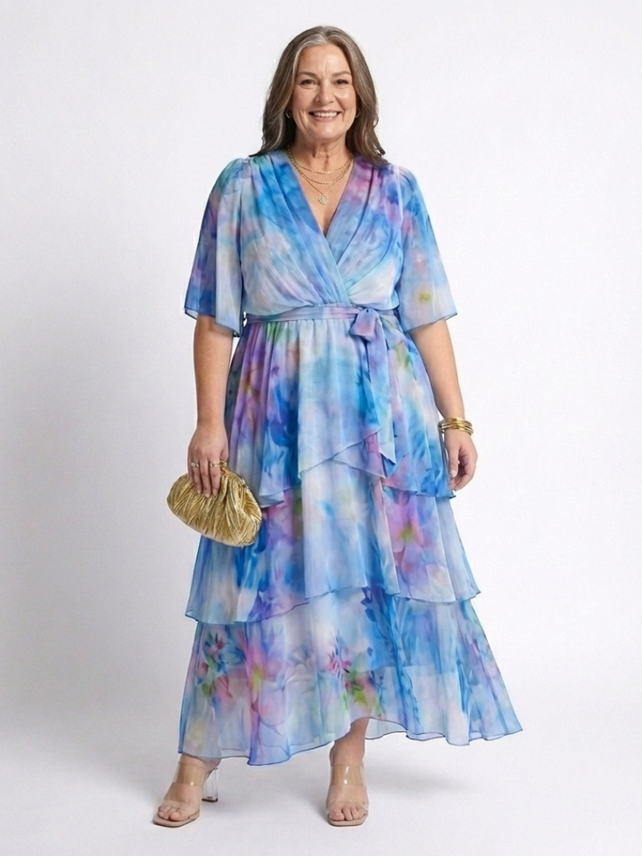 Calista | Robe maxi à décolleté en V, taille à nouer et superposée