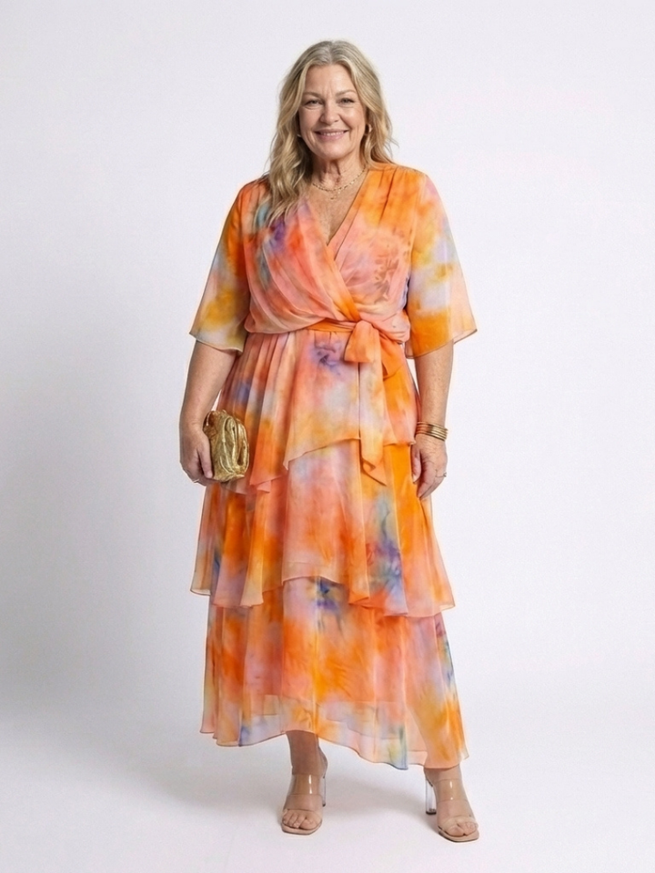Calista | Robe maxi à décolleté en V, taille à nouer et superposée