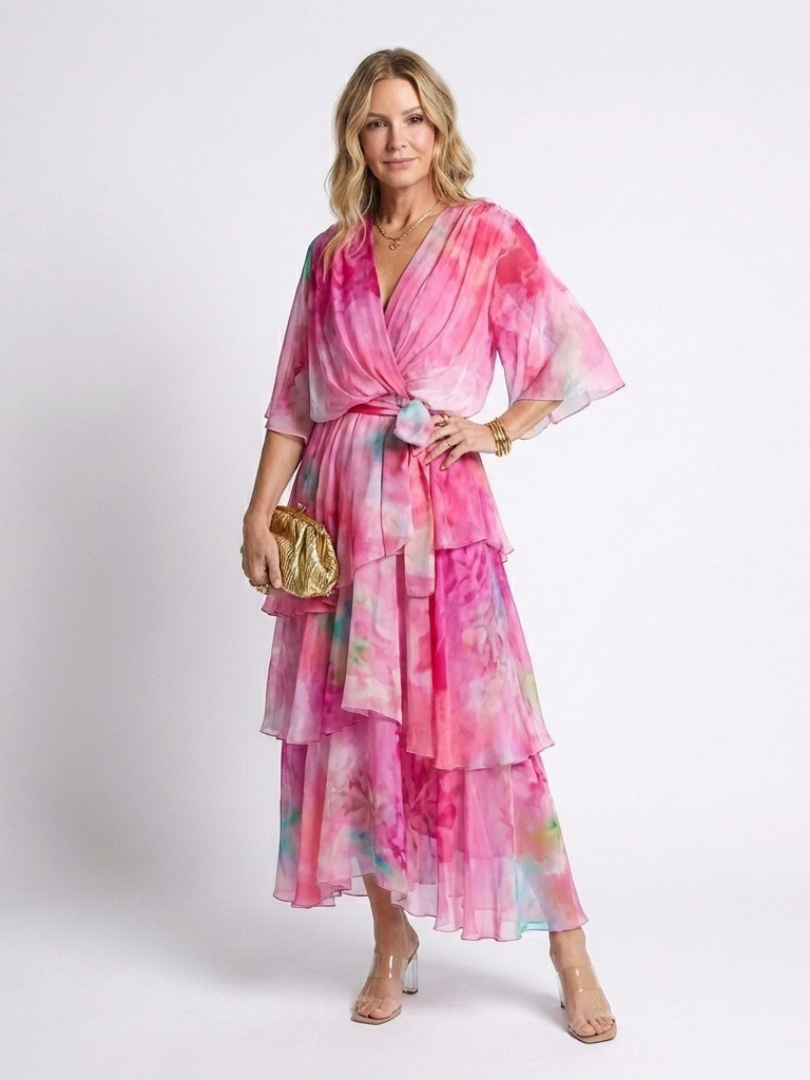 Calista | Robe maxi à décolleté en V, taille à nouer et superposée