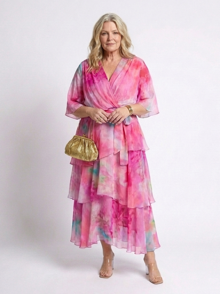 Calista | Robe maxi à décolleté en V, taille à nouer et superposée