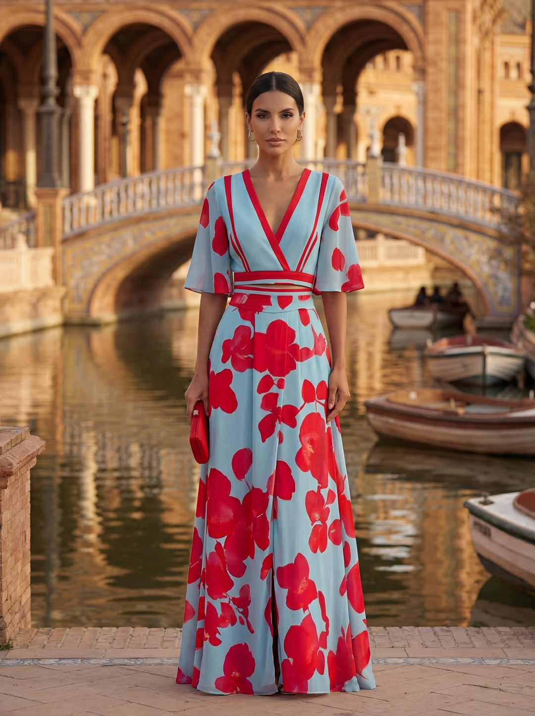 Noelle | Robe de Printemps Fleurie avec Décolleté en V