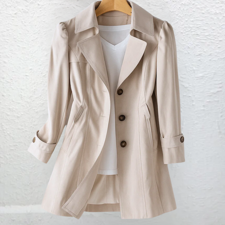 Olivia | Veste Trench Cintrée Col Tailleur & Boutons Chocolat