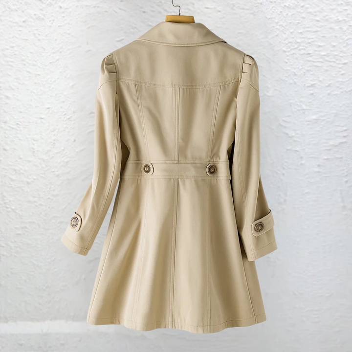 Olivia | Veste Trench Cintrée Col Tailleur & Boutons Chocolat