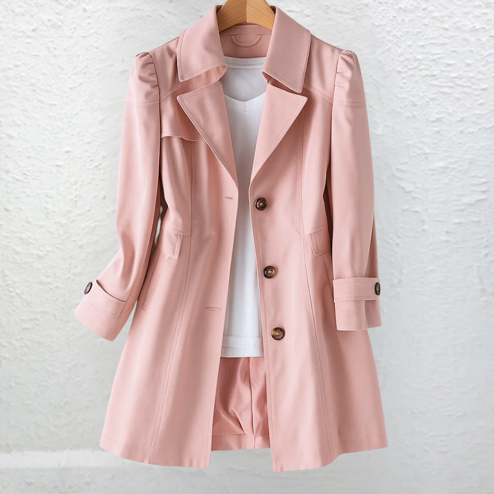 Olivia | Veste Trench Cintrée Col Tailleur & Boutons Chocolat