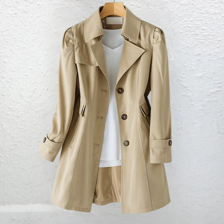 Olivia | Veste Trench Cintrée Col Tailleur & Boutons Chocolat