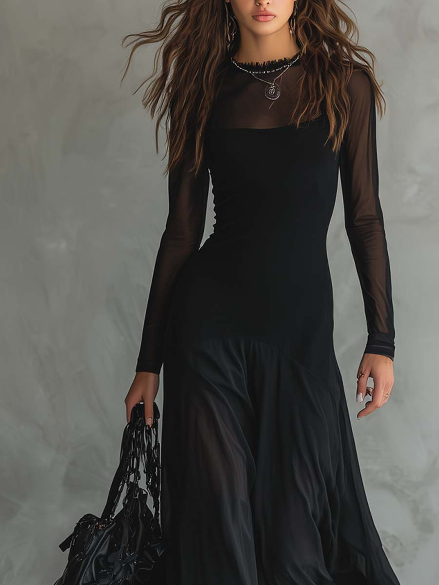 Robe Maxi en Tulle Noir à Coupe Lâche