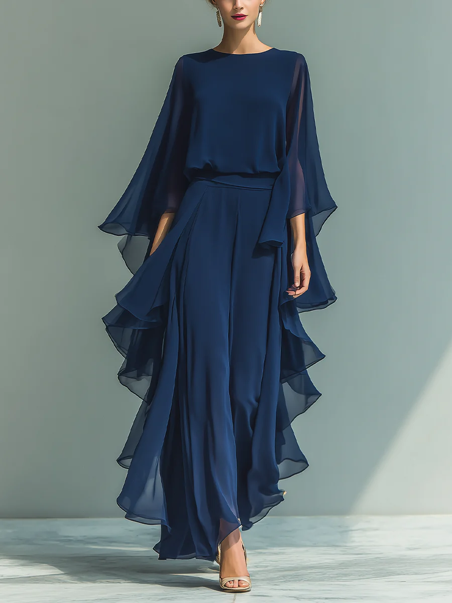 Ensemble Top à Manches Évasées en Chiffon et Pantalons Volants Nina