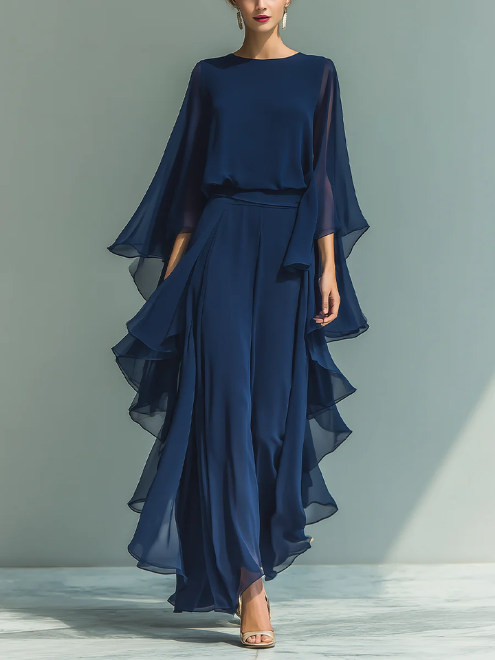 Ensemble Top à Manches Évasées en Chiffon et Pantalons Volants Nina