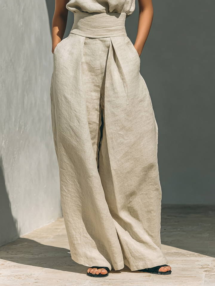 Aurora | Ensemble Co-Ord Beige Détendu Sans Manches à Jambes Larges