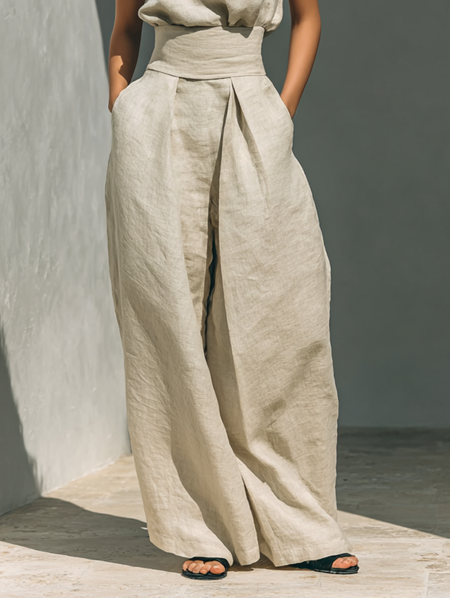 Aurora | Ensemble Co-Ord Beurre Relaxé Sans Manches à Jambes Larges