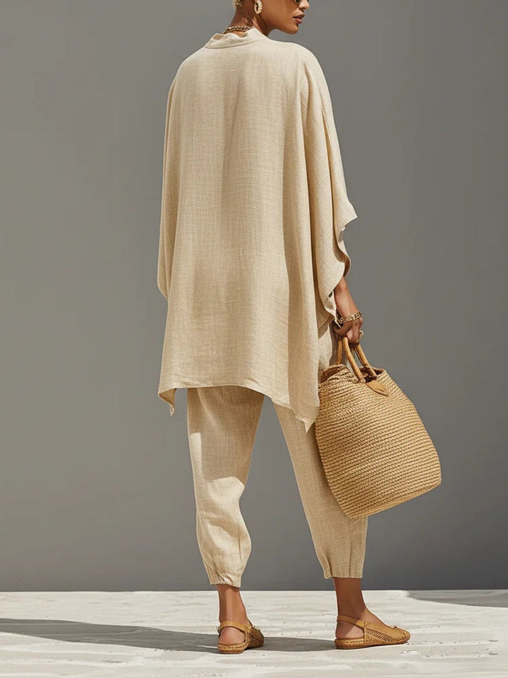 Haut Minimaliste Khaki Clair à Ourlet Asymétrique et Pantalon Jogger