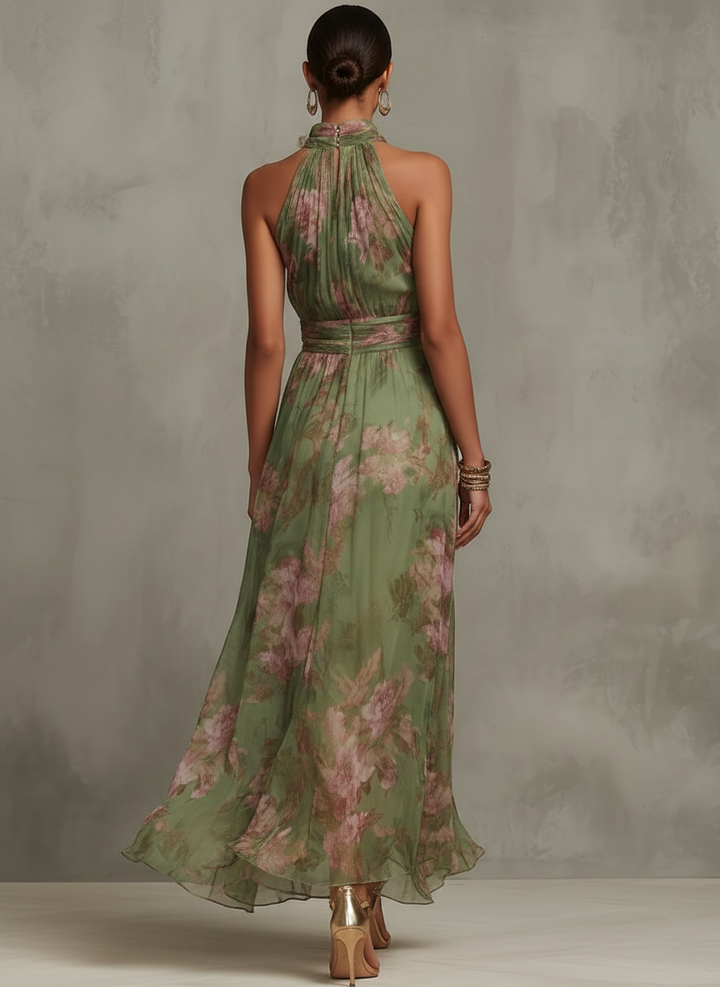 Serena — Robe Maxi Chiffon Floral Élégante à Bretelles