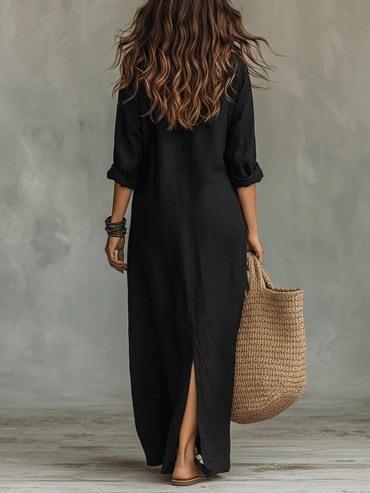 Soline | Robe Maxi Noire Oversize avec Boutons