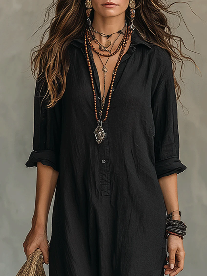Soline | Robe Maxi Noire Oversize avec Boutons
