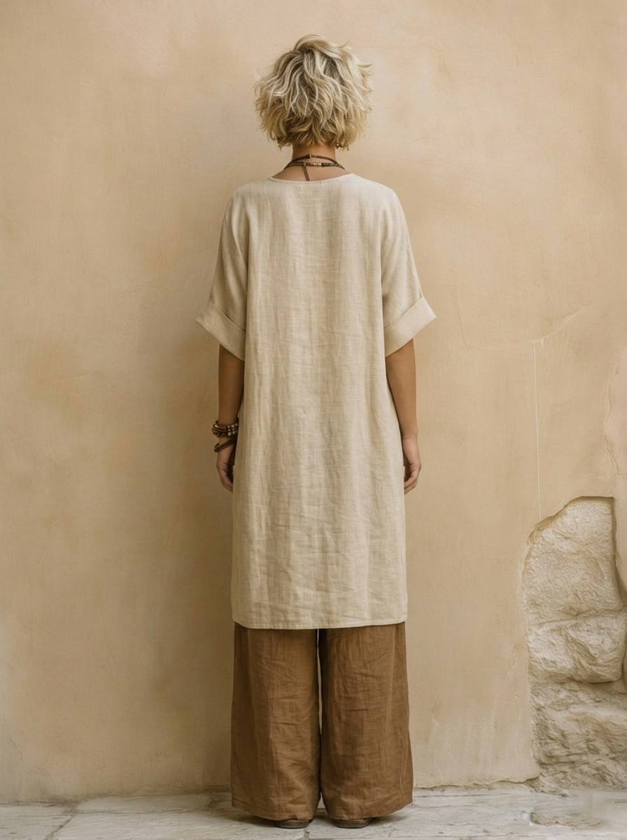Giulia - Ensemble Bohémien en Trois Pièces en Gris Foncé et Marron avec Motif Tribal