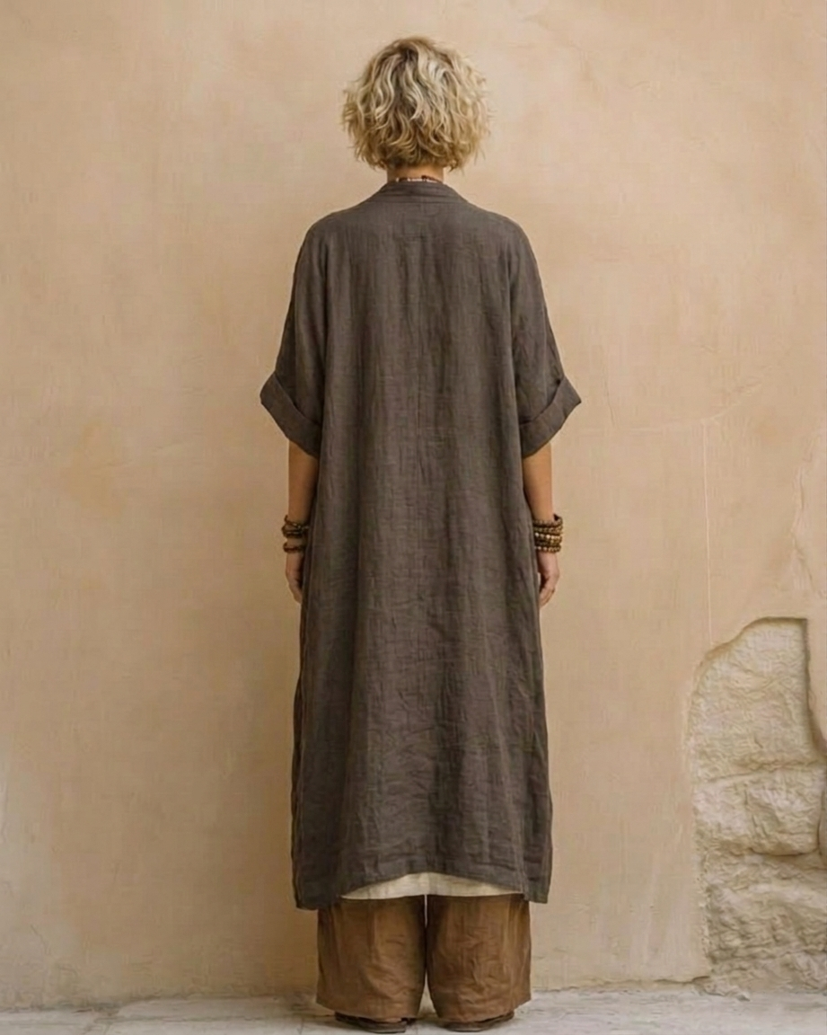Giulia - Ensemble Bohémien en Trois Pièces en Gris Foncé et Marron avec Motif Tribal