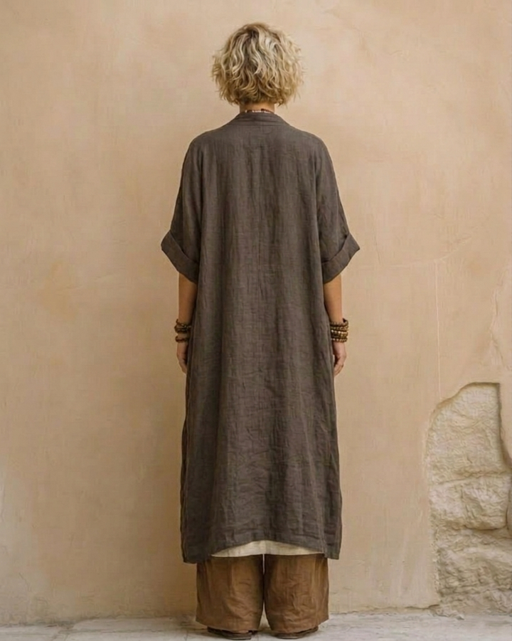 Giulia - Ensemble Bohémien en Trois Pièces en Gris Foncé et Marron avec Motif Tribal