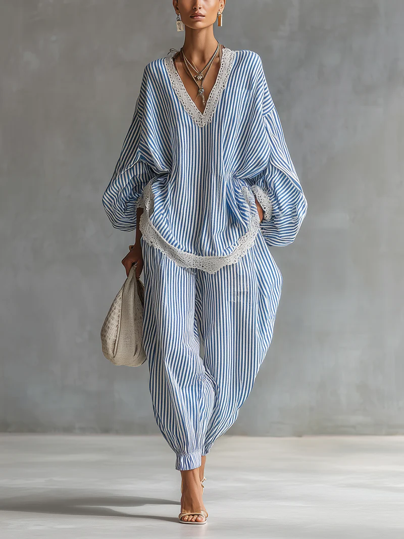 Ensemble Deux-pièces Rayé Bleu Sofia