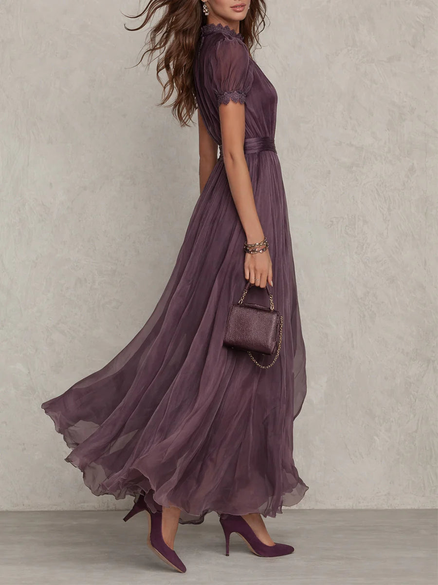 Flavia | Élégante Robe Maxi en Chiffon Violet à Découpe
