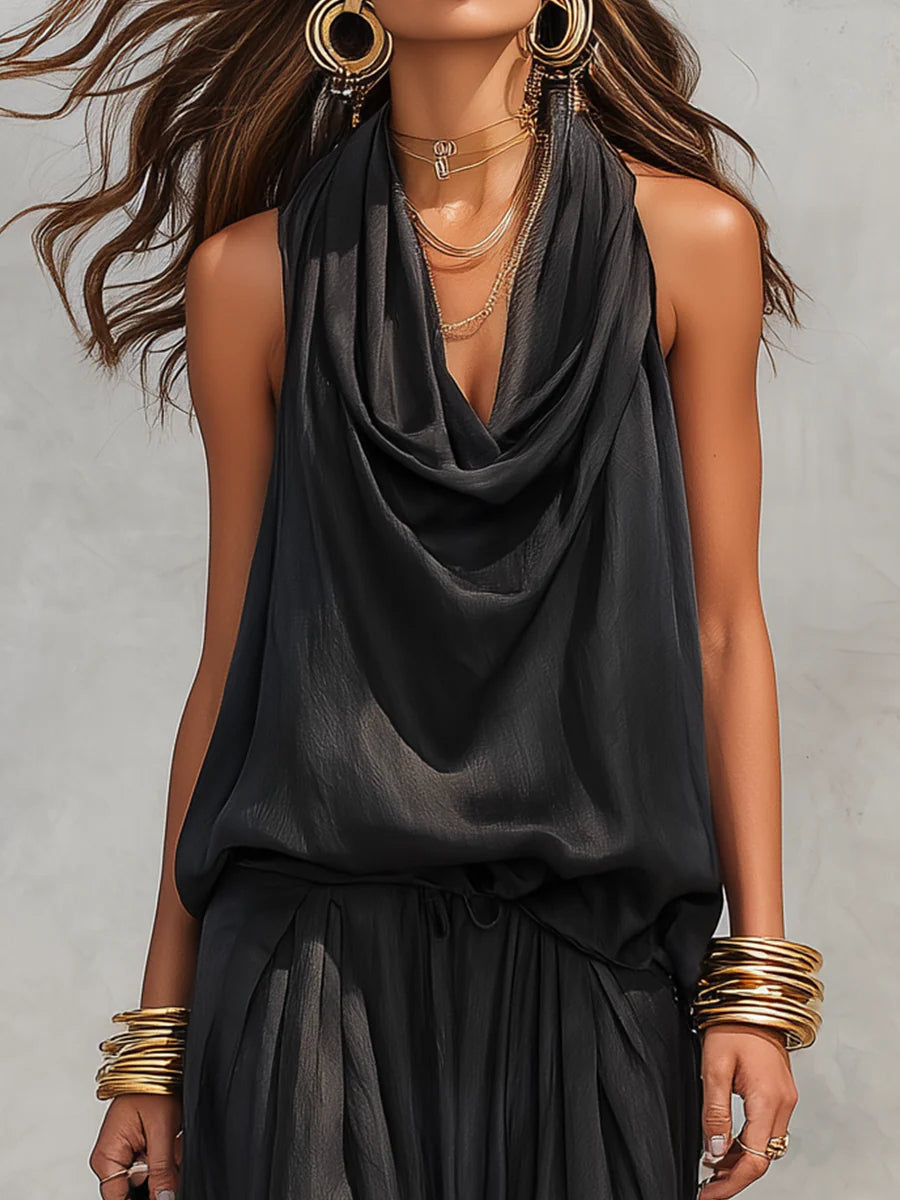 Ensemble Top Halter et Pantalons Plissés Serena