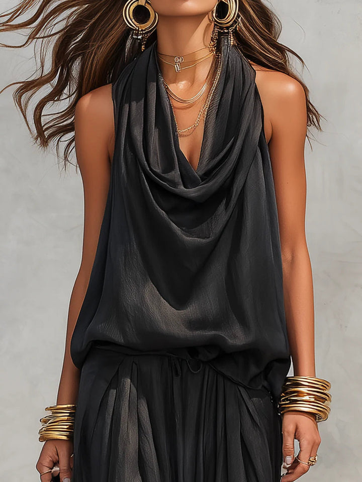 Ensemble Top Halter et Pantalons Plissés Serena
