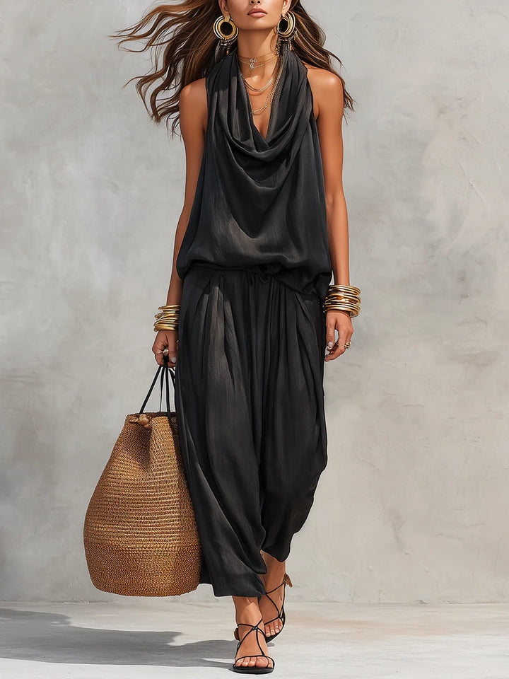 Ensemble Top Halter et Pantalons Plissés Serena