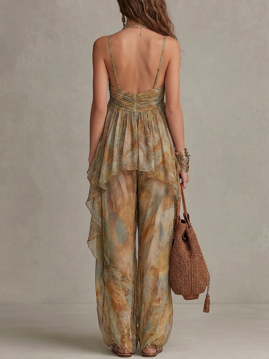 Ensemble Camisole en Chiffon à Volants et Pantalon Large Sienna