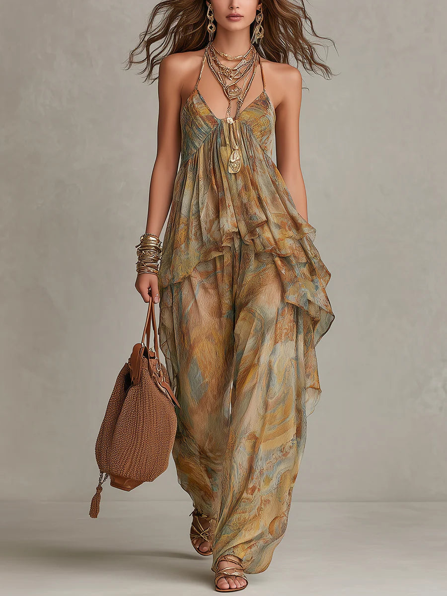 Ensemble Camisole en Chiffon à Volants et Pantalon Large Sienna