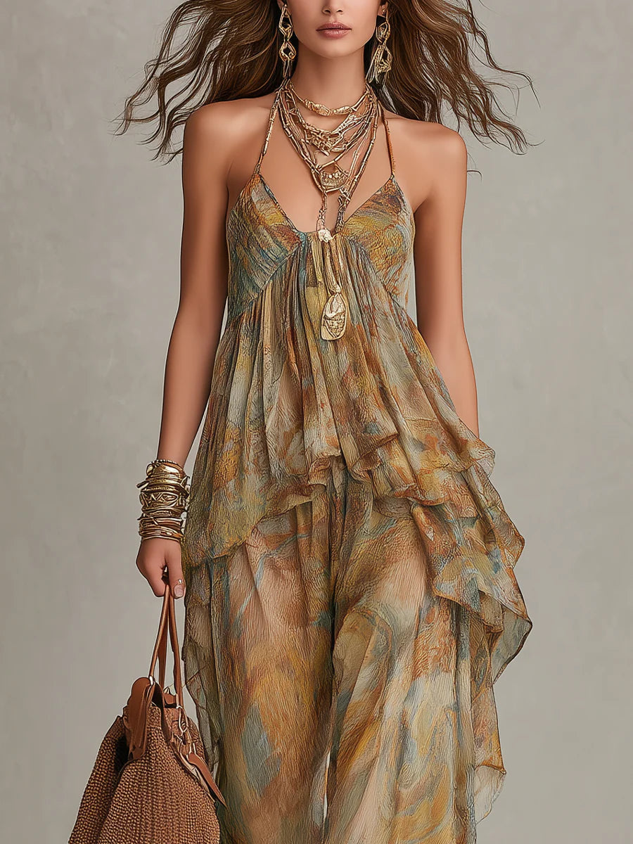Ensemble Camisole en Chiffon à Volants et Pantalon Large Sienna