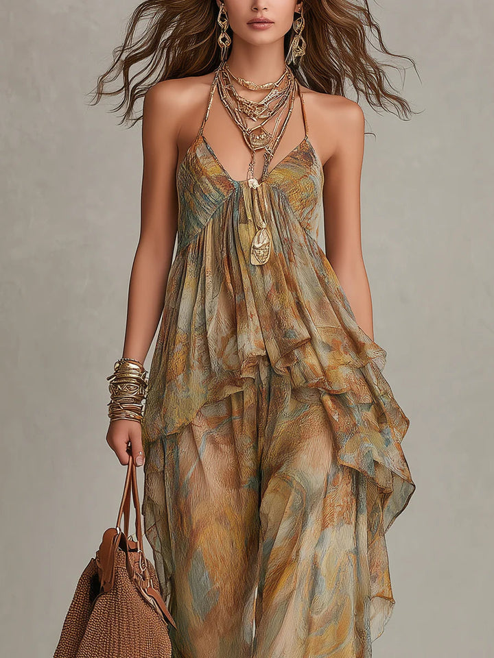 Ensemble Camisole en Chiffon à Volants et Pantalon Large Sienna