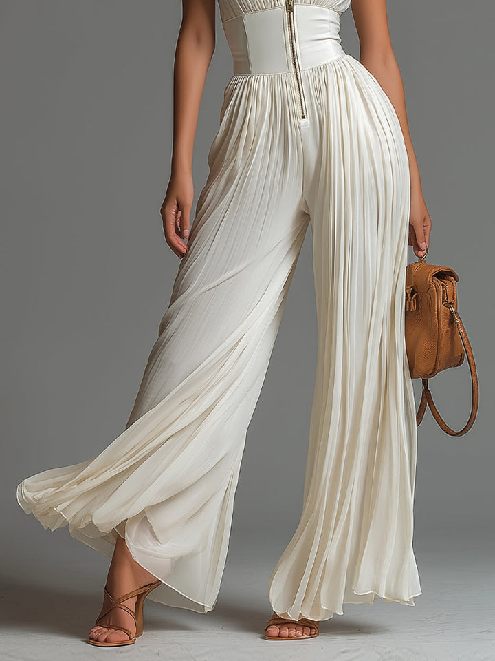 ESSENTIEL – Combinaison en Chiffon Plissé Blanc pour Femmes