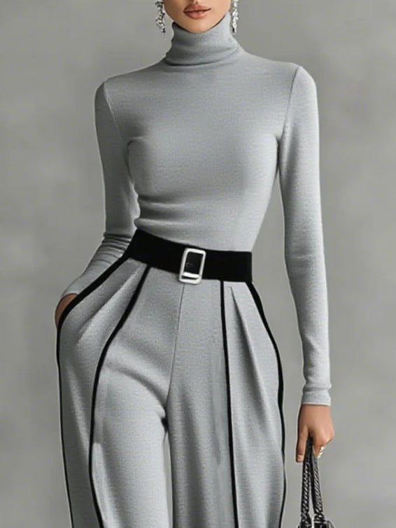 Solana - Ensemble à manches longues avec col roulé et pantalon large avec ceinture