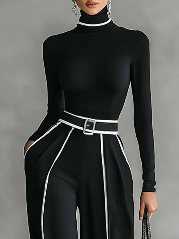 Solana - Ensemble à manches longues avec col roulé et pantalon large avec ceinture