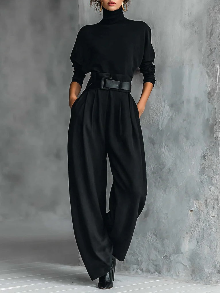 Lisa | Ensemble Noir 2 Pièces avec Ceinture