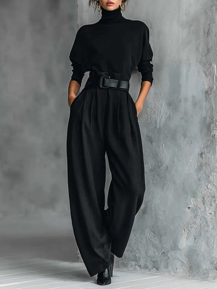 Lisa | Ensemble Noir 2 Pièces avec Ceinture