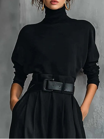 Lisa | Ensemble Noir 2 Pièces avec Ceinture