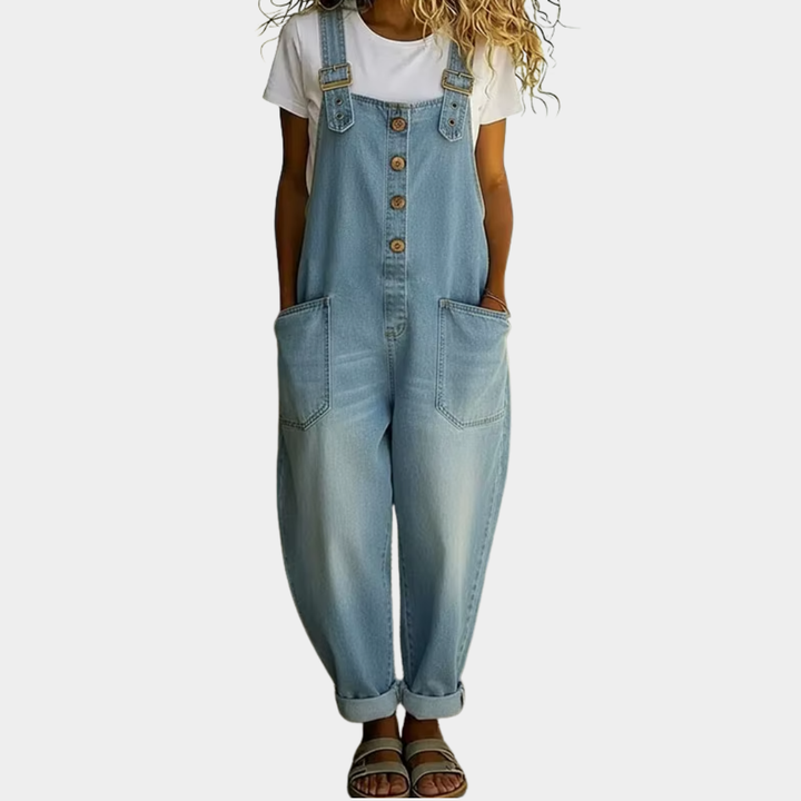 Mae | Salopette en denim doux vintage avec bretelles ajustables