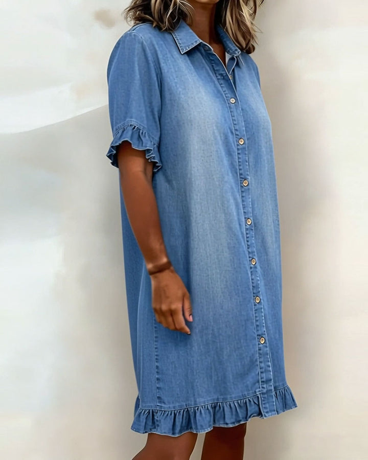 Élina | Robe En Jean Confortable À Volants Flatteurs