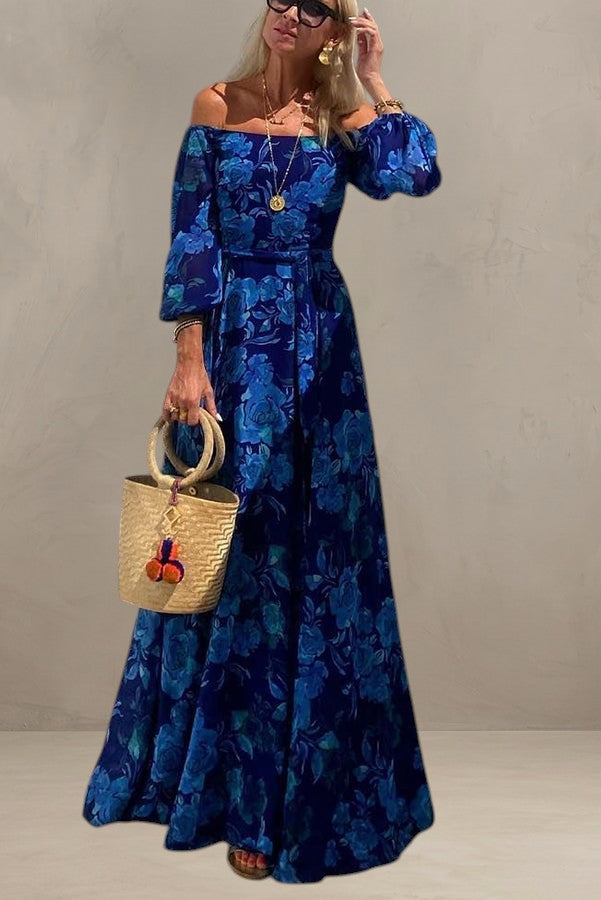 LUNA | ROBE LONGUE À IMPRIMÉ FLORAL AVEC MANCHES DÉBARDEUR
