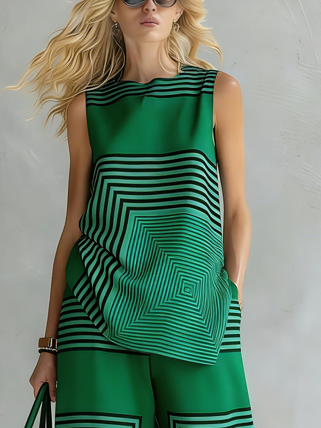 Léa | Ensemble Géométrique Moderne Top Sans Manches & Pantalon Large