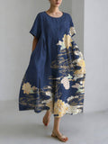 Robe Maxi en Mélange Lin et Fleurs Rêveuses Art Japonais