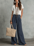 Pantalon Large à Rayures Bohémiennes Détendu et Sans Effort