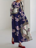 Robe midi loose en imprimé vintage de fleurs de cerisier japonaises pour femmes