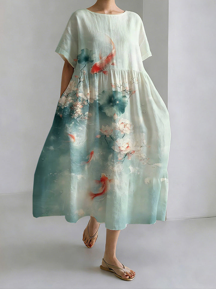 Robe de Loisirs à Col Rond en Style Japonais au Clair de Lune