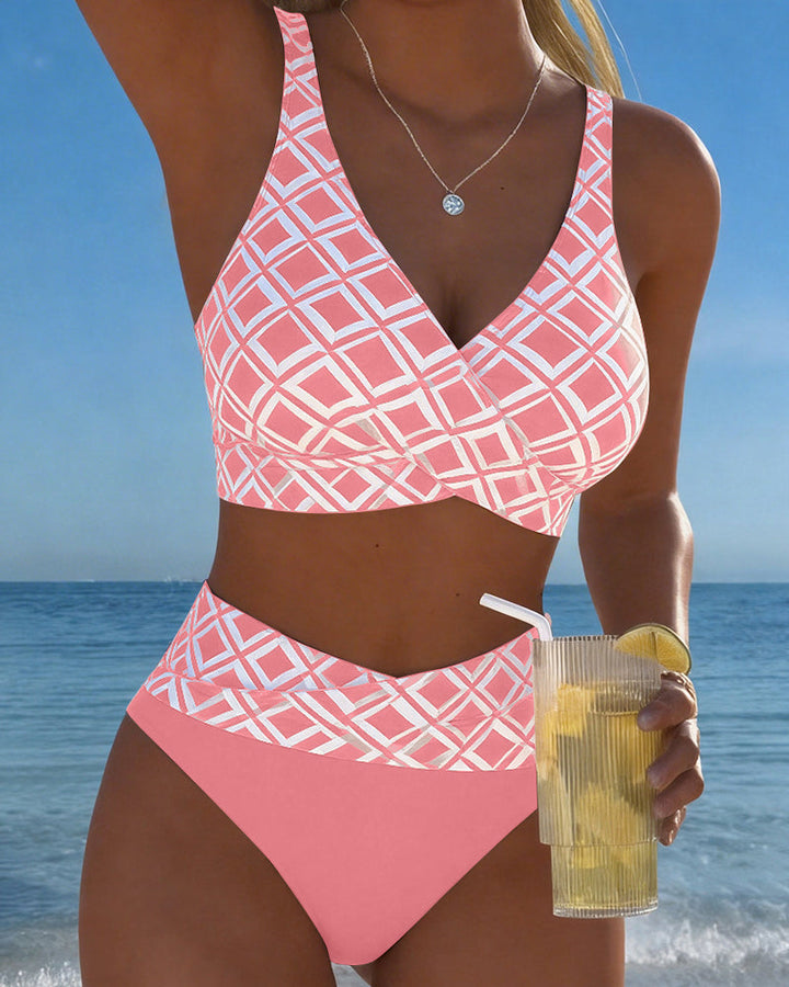 Léa | Bikini Deux Pièces Imprimé Géométrique & Taille Haute