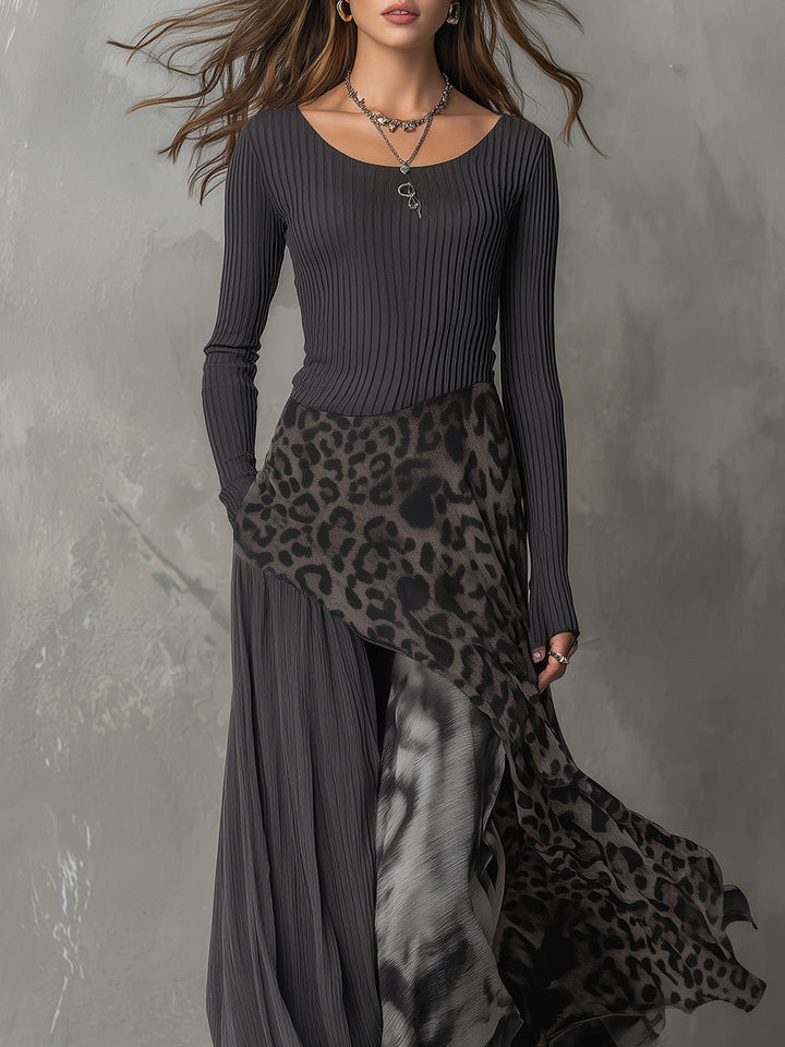 Martina - Robe longue de style bohémien avec imprimé léopard