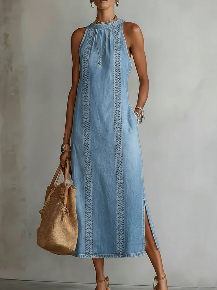 Julia | Robe en Denim avec Dentelle Rétro